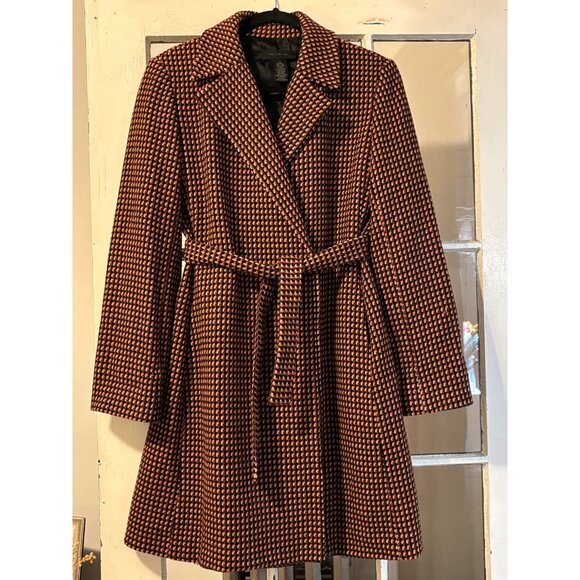The Limited 90% Wool Orange/Brown/Black Long Wrap Coat - Picture 1 of 7